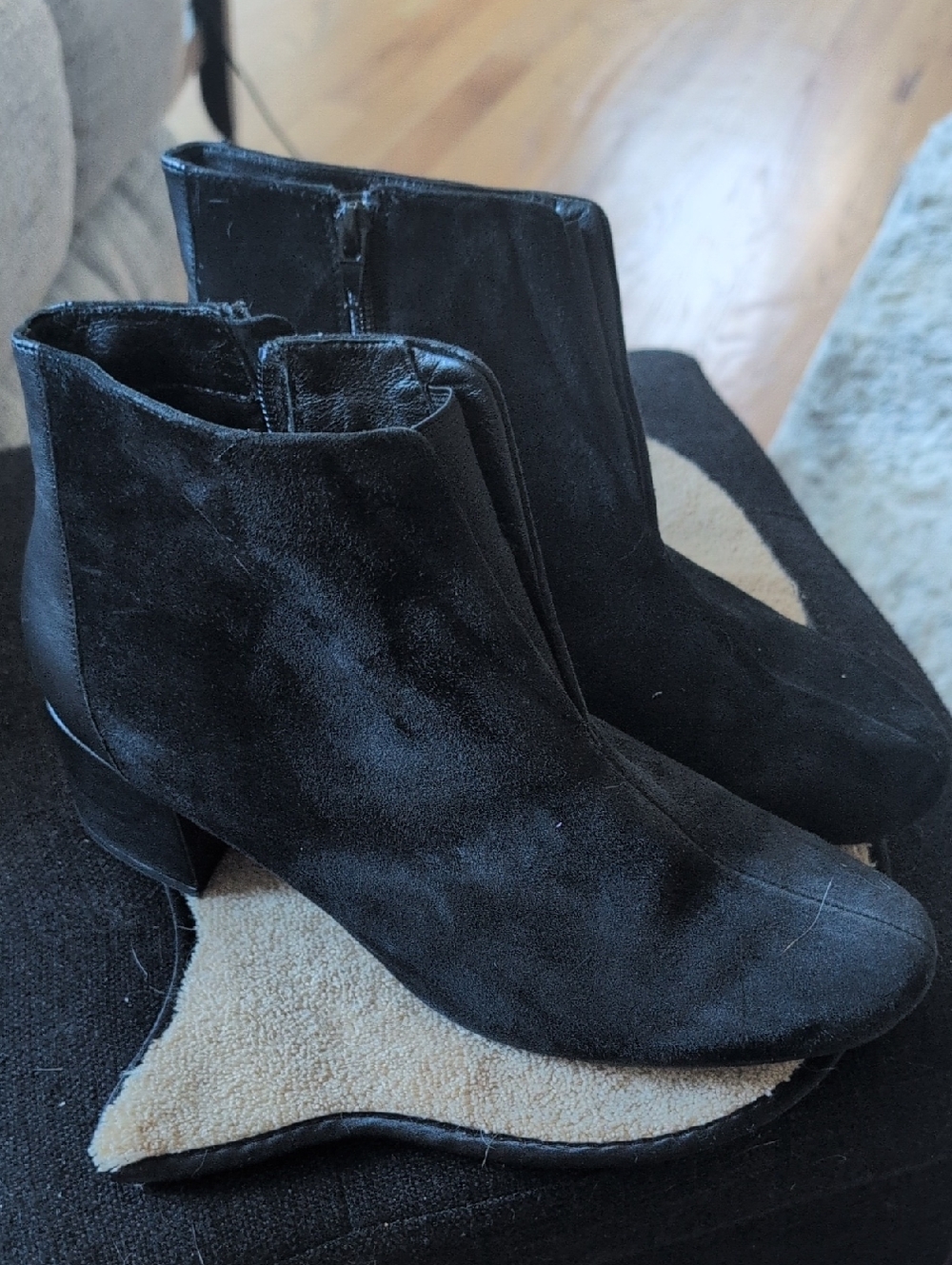 hotter Black Suede Ankle Booties with Short Block Heel